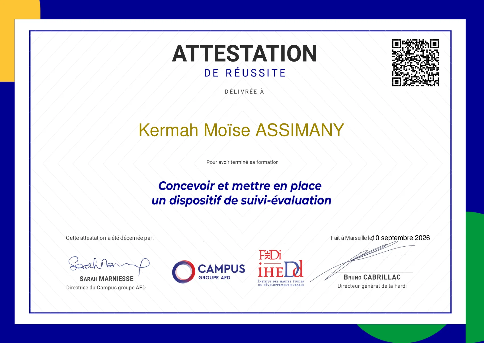 Conception et mise en place d’un système de suivi-évaluation, Agence Française de Développement