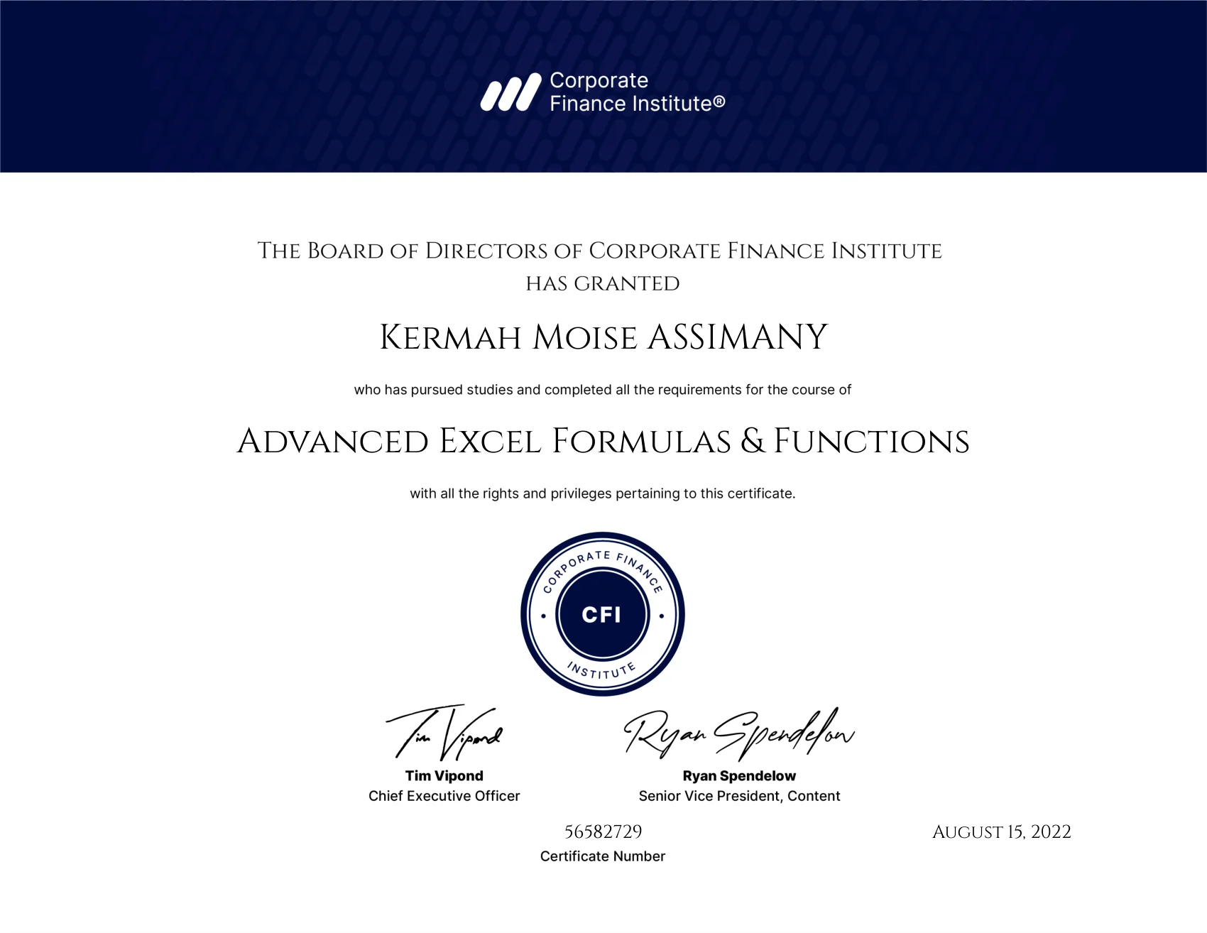 Formules et fonctions avancées d’Excel, Corporate Finance Institute