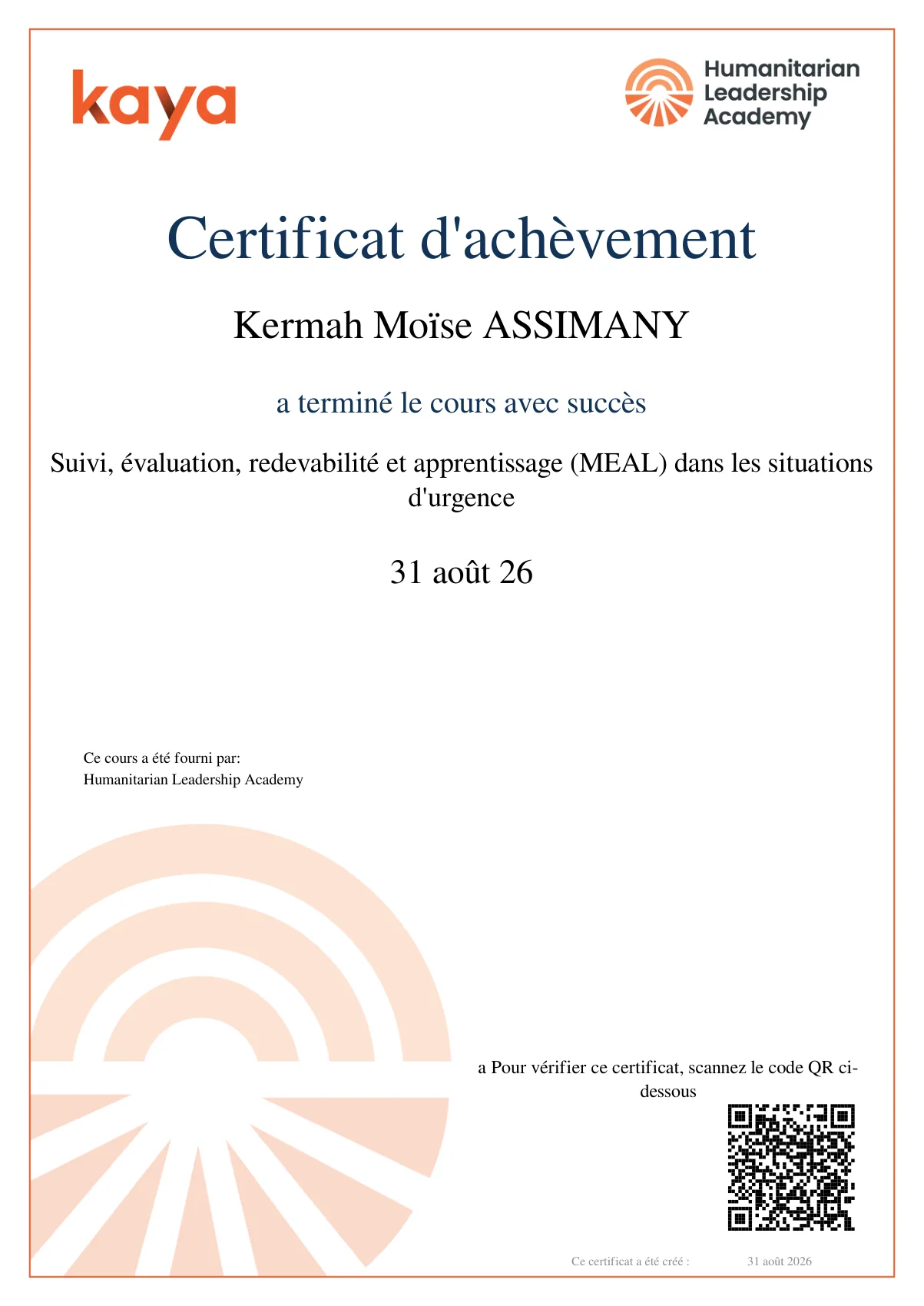 Suivi, évaluation, redevabilité et apprentissage (MEAL), Académie en Leadership Humanitaire